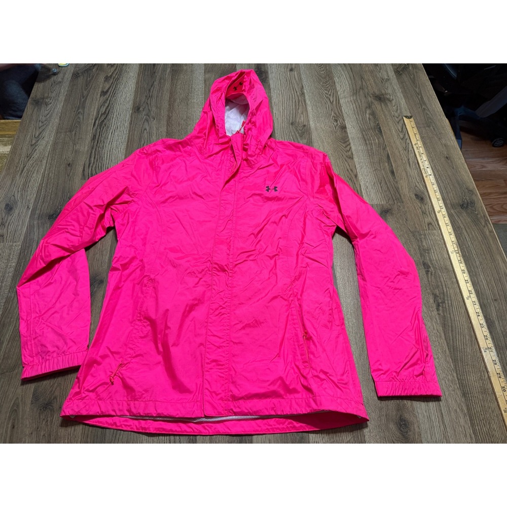 Under Armour Storm Jacket Women Size Large Pink Windbreaker Hooded Full Zip